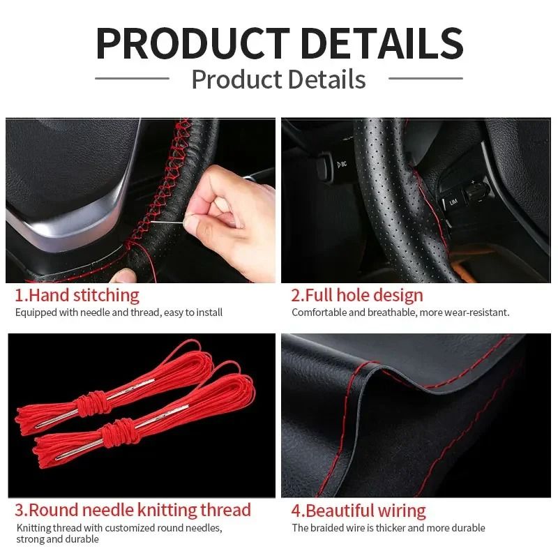 Genuine Leather Steering Wheel Cover With Braided Grip And Anti Scratch Protection