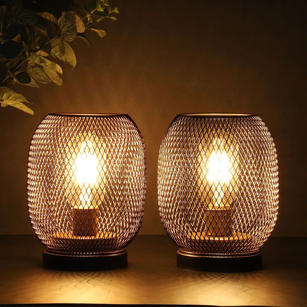 Vintage battery powered table lamp set of 2 with warm LED glow for wedding and home decor