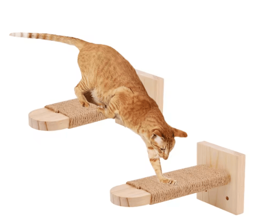 Premium Indoor Wooden Cat Wall Steps Climbing Kitten Ladder with Sisal Rope Scratching Post