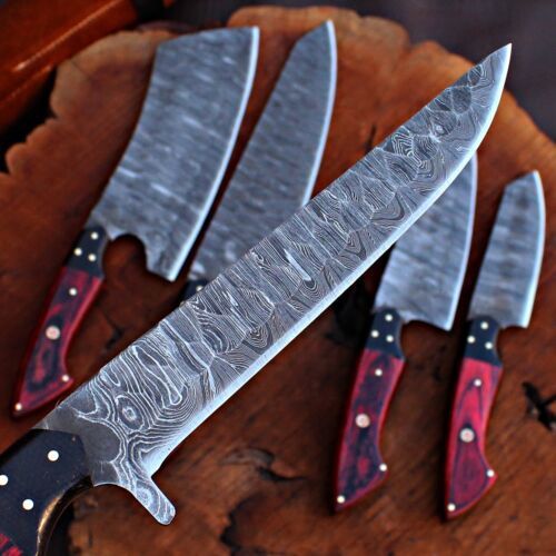 Handmade Damascus Steel Chef Knives Kitchen Set with Leather Bag | Full Tang