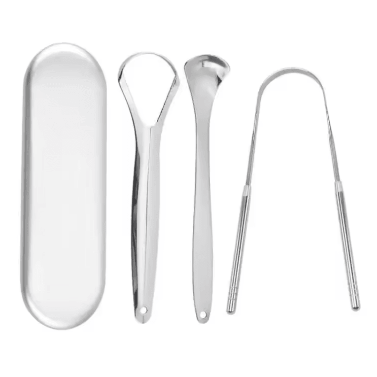 PureSteel Metal Tongue Scraper Cleaner Set