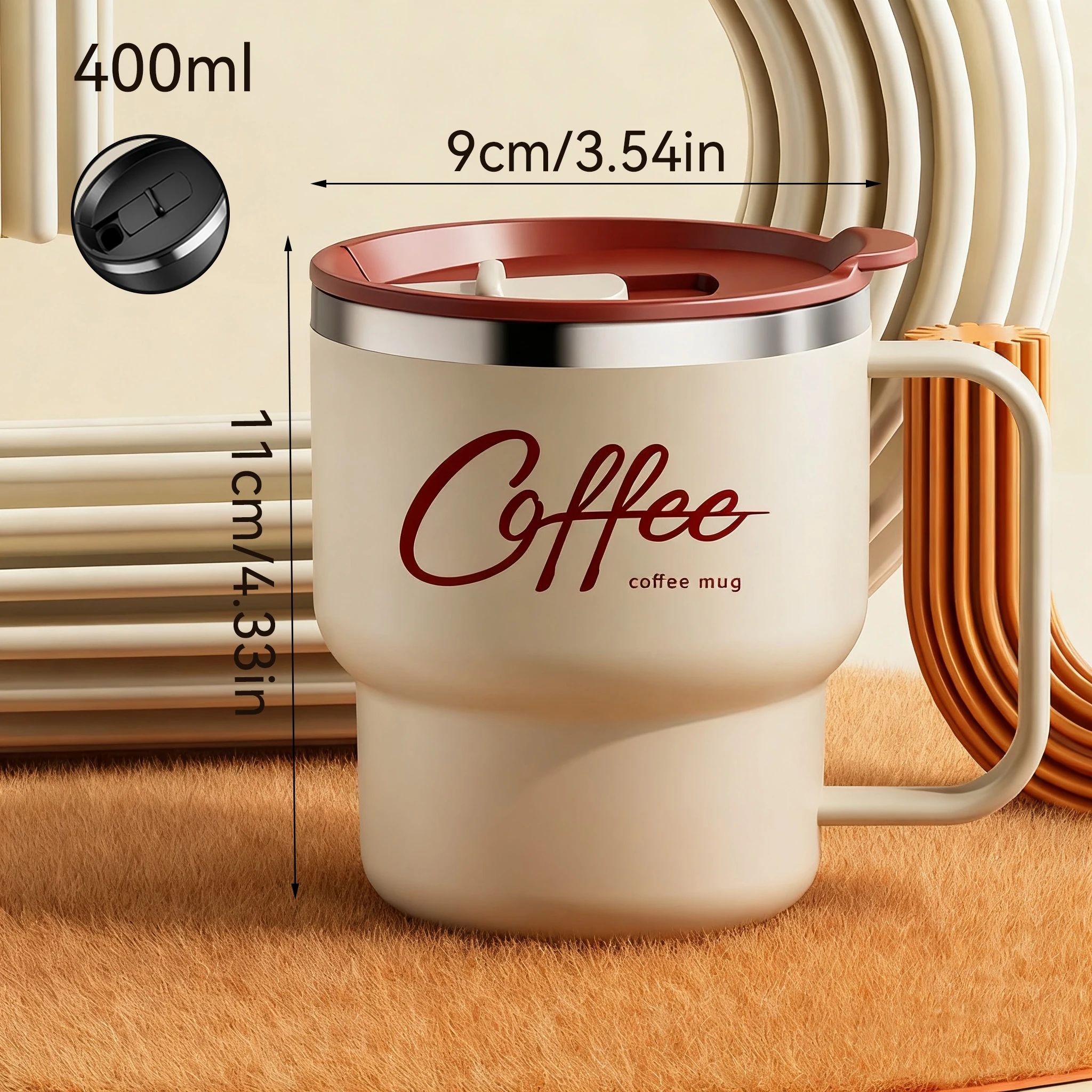 304 Stainless Steel Double Wall Insulated Coffee Mug – Leakproof Thermal Drink Cup 13.5 fl oz