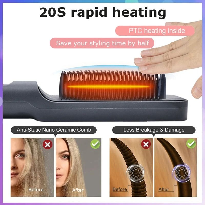 Electric Hot Comb Straightening Brush with Negative Ion Technology and Anti-Scald Design