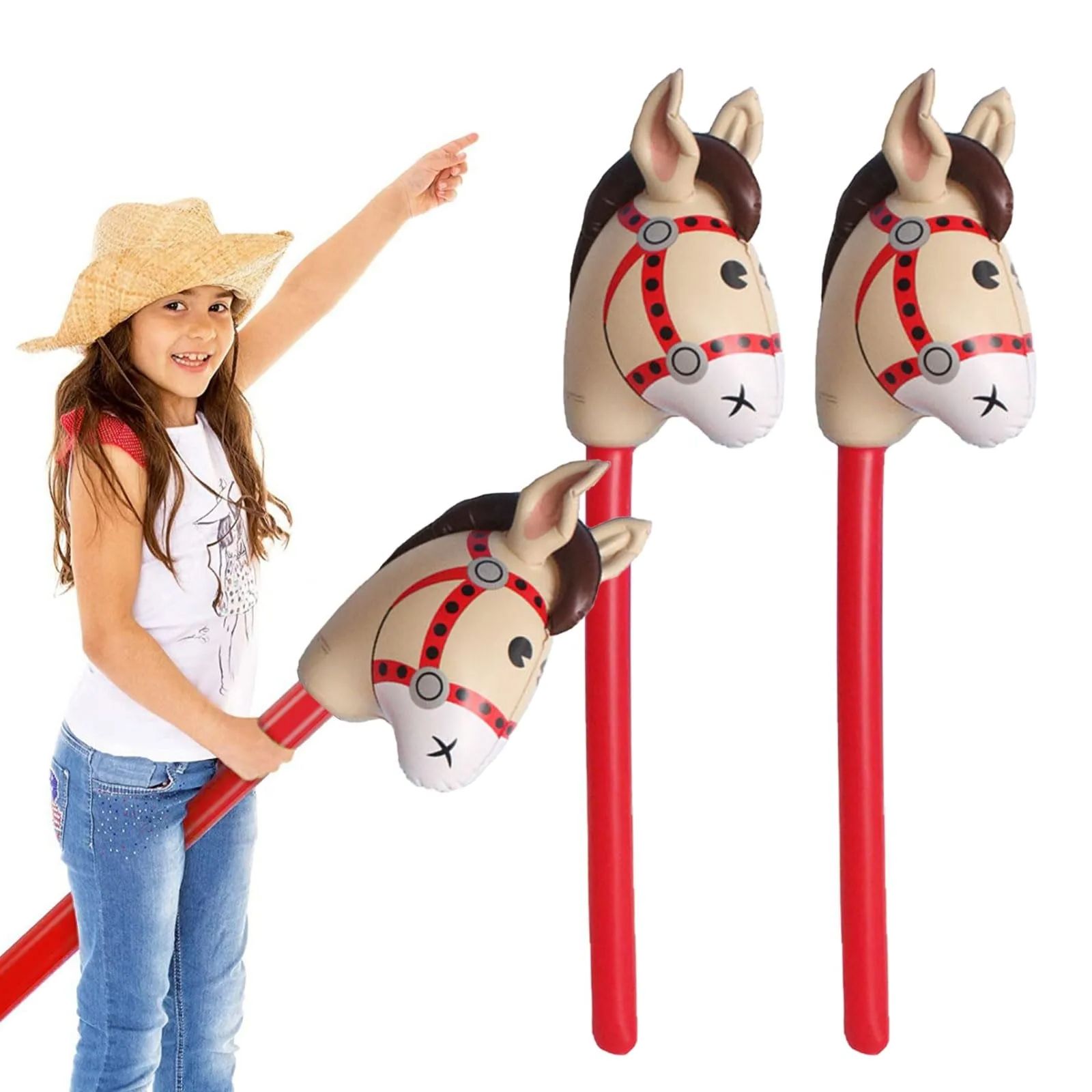 Inflatable Horse Head Stick Toy for Kids Cowboy Party & Farm Theme Fun