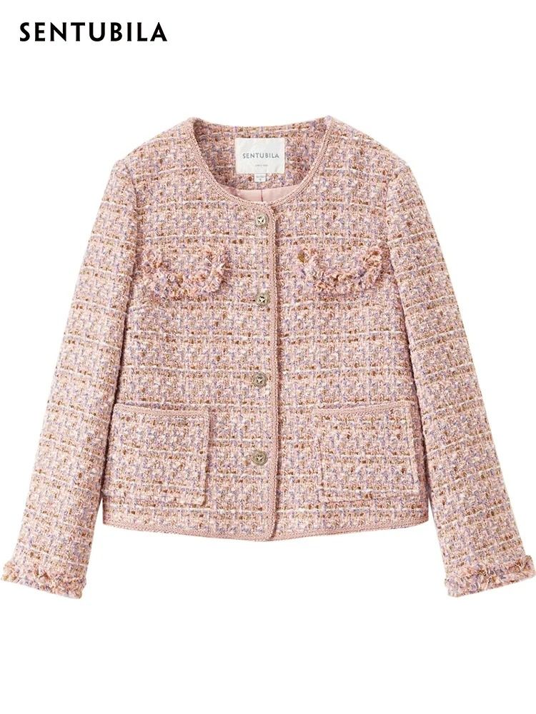 Elegant Textured Tweed Winter Jacket