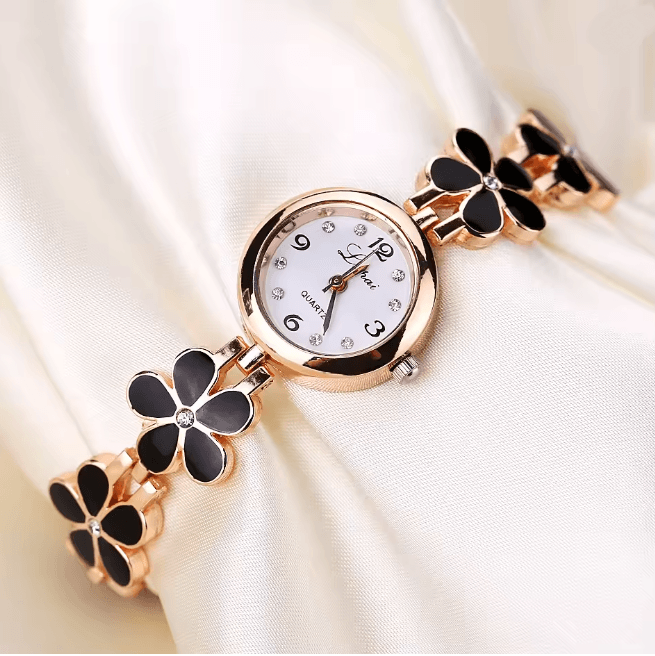 Luxury Flower Bracelet Womens Quartz Watch Rhinestone Small Dial