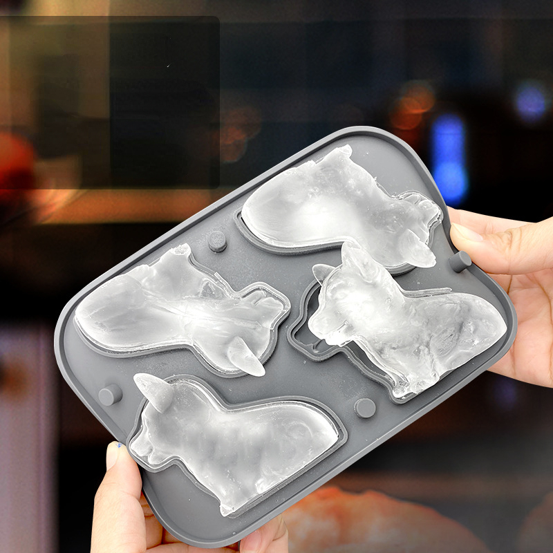 Food Grade Silicone Ice Mold with Clear Funnel-type Lid, 3D Dachshund Corgi Ice Cube Mold