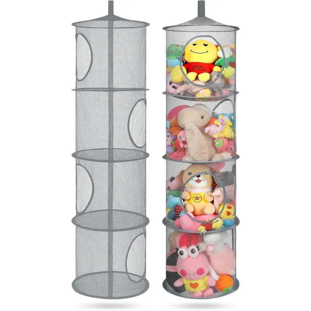 Foldable Plush Animal Storage Net Compartment Hanging Mesh Toy Hammock for Kids Room