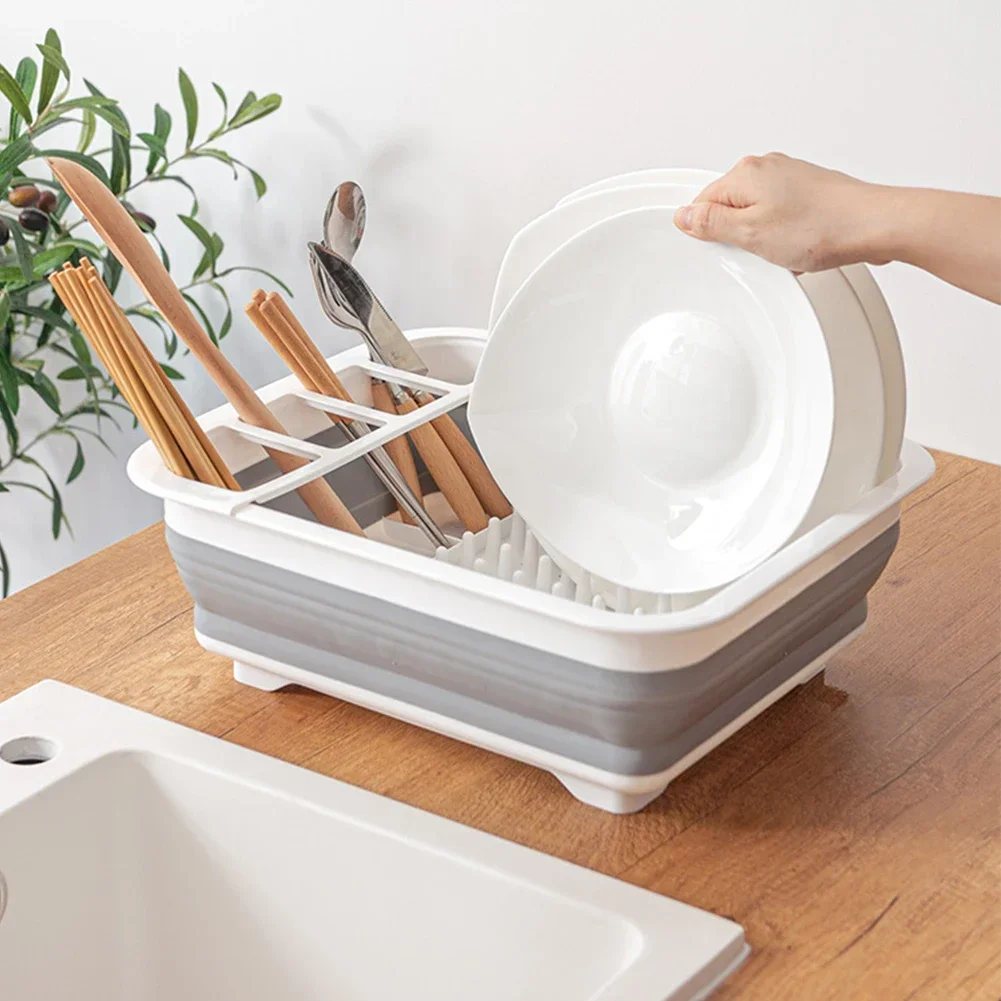 Plastic Collapsible Dish Drainer Rack for Caravan Camper Van Camping Sink Drying Dinnerware Organizer Accessories