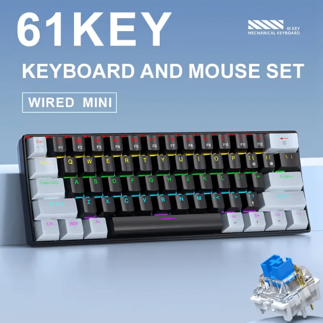 APAYADO K61 Mini Mechanical Keyboard Wired 61 Keys Phantom RGB Portable Gaming Keyboard