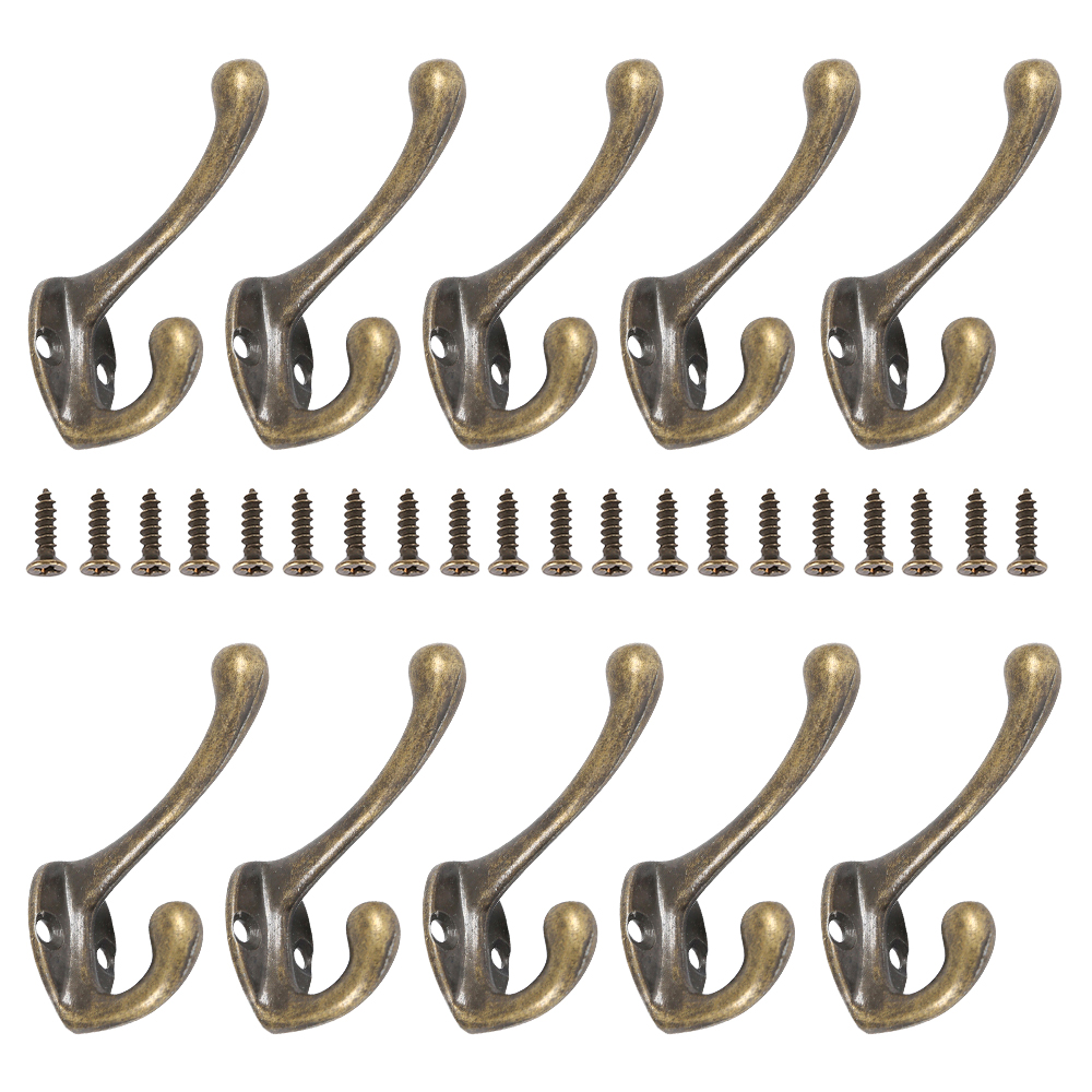 Wall Mounted Coat Hooks, Heavy Duty Dual Coat Rack, Vintage Bronze Clothes Hanger with Screw for Bathroom or Door
