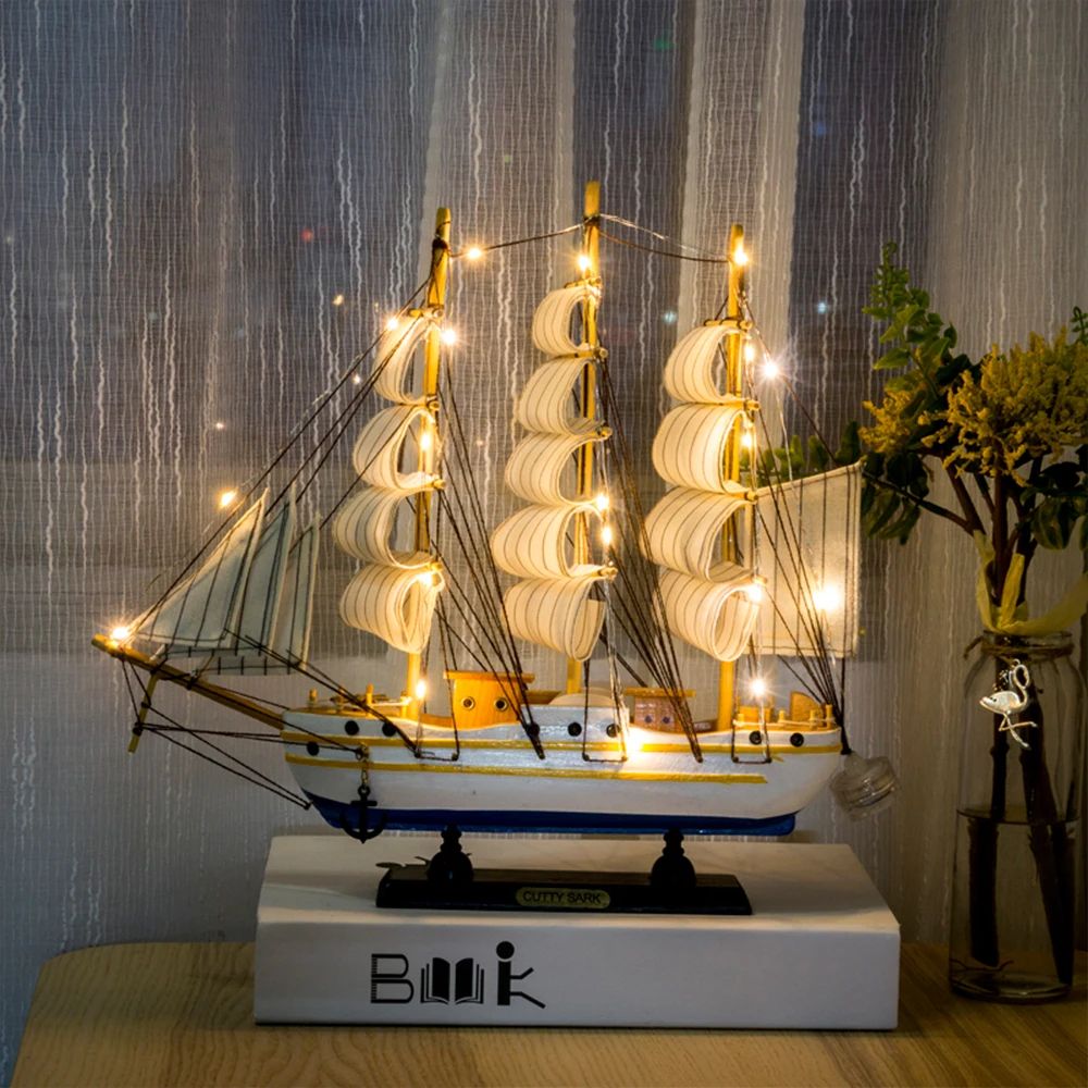 Wooden Sailboat Model Coastal Home Decor Nautical Table Accent