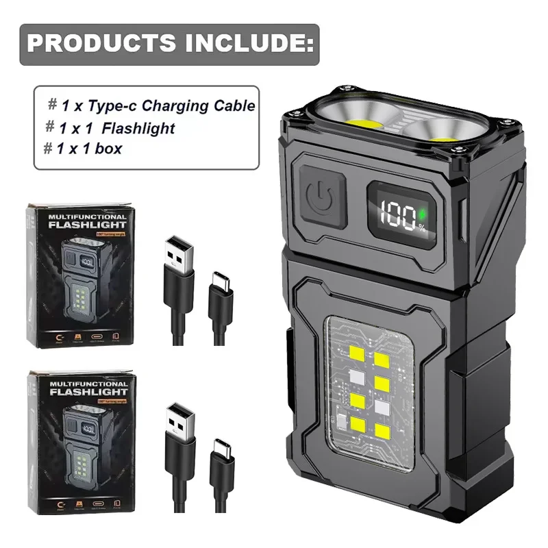 USB Rechargeable Mini LED Flashlight with Magnetic Tail & COB Emergency Light