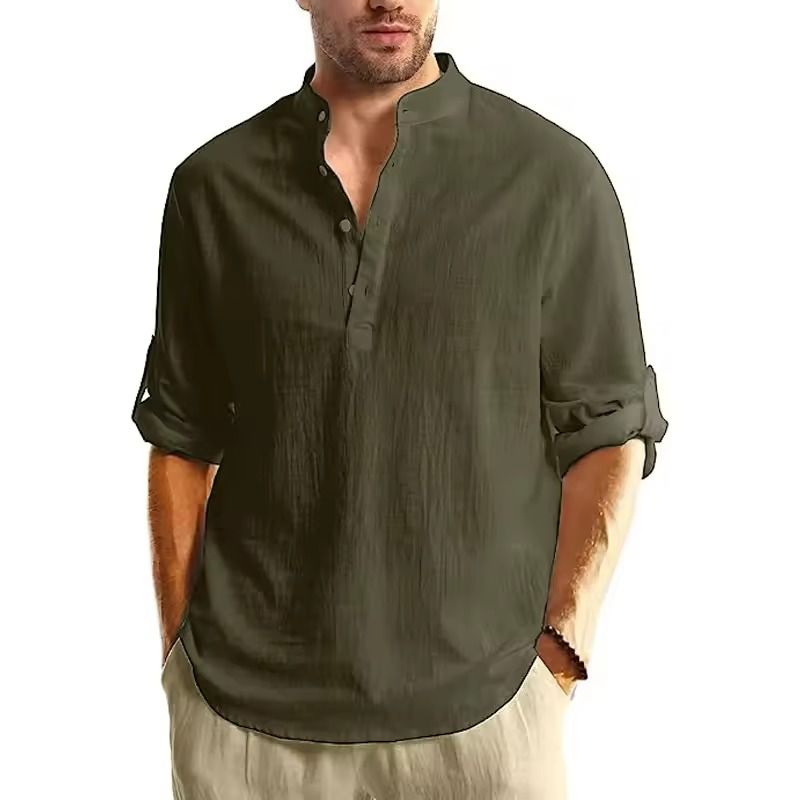 Long Sleeve Cotton Henley Shirt Lightweight Breathable Button Polo Top