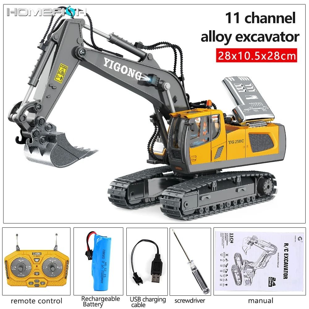 Remote Control Construction Vehicle Toy with 2.4GHz Control, Lights, Sound, and Rechargeable Battery