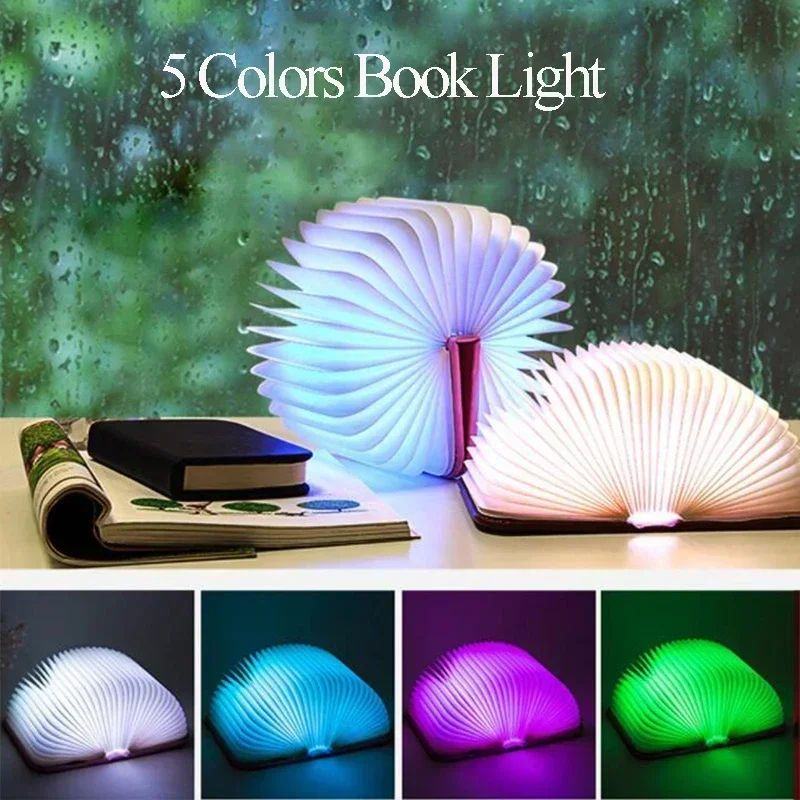 Wooden Folding LED Book Light RGB Night Lamp