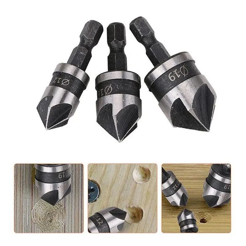 3 Piece Hexagonal Shank Countersink Drill Bit Set