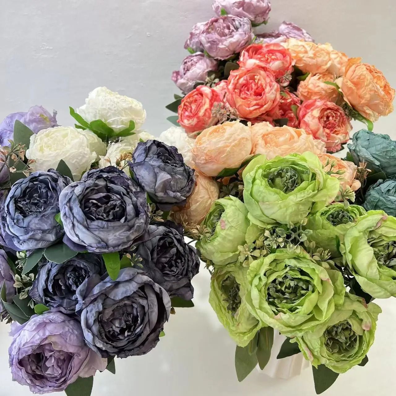 Artificial Burnt Edge Peony Bouquet Silk Fake Flower Home Decor