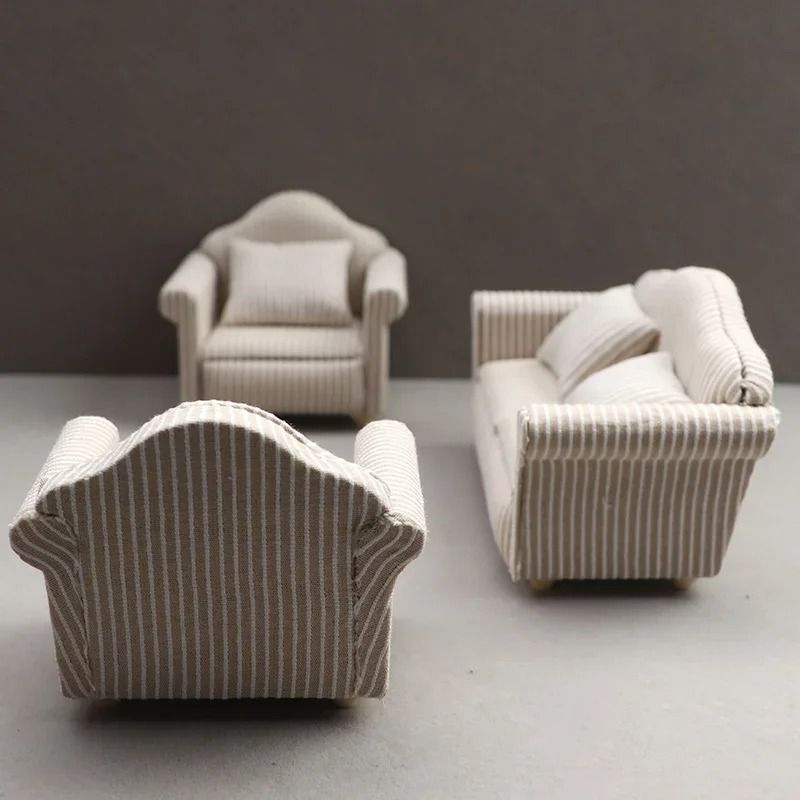 Miniature Dollhouse Sofa Set – Elegant Living Room Furniture with Pillows