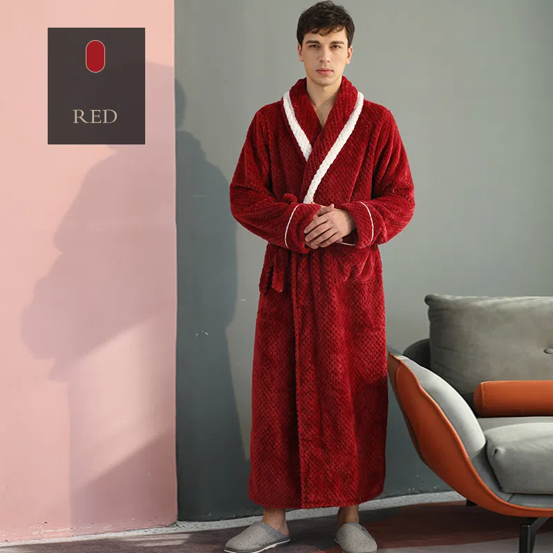 Thicken Winter Lovers Solid Flannel Robe Sets, Couple Long Bathrobe Gown, Nightwear With Pocket, Intimate Lingerie Home