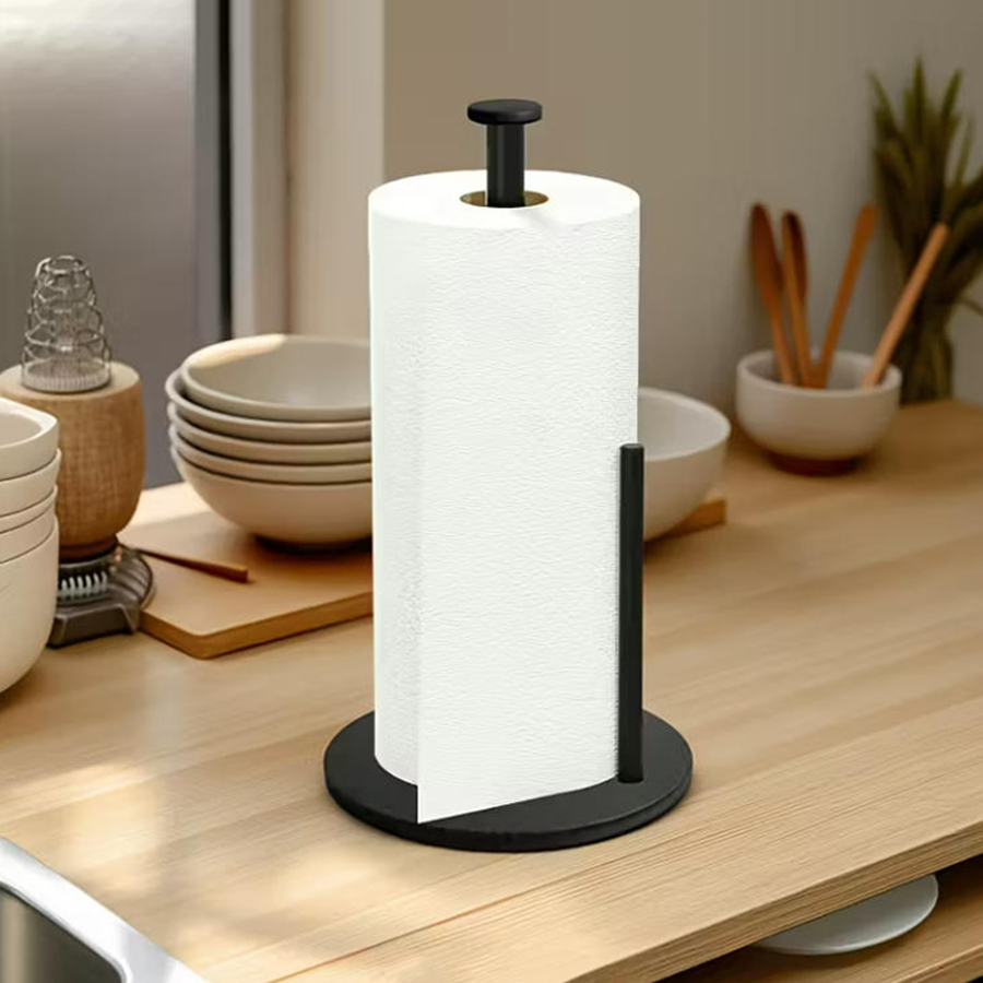 Heavy-Duty Stainless Steel Kitchen Roll Holder, Space-Saving Countertop Organizer with Weighted Base for Paper Towels