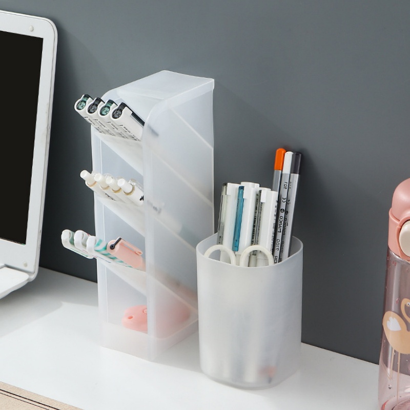 Large Capacity Matte Transparent Plastic Pen Holder for Desk Organization and Stationery Storage for Students