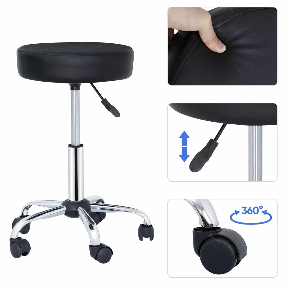 Hydraulic Rolling Stool Chair Adjustable Height Swivel Salon Seat with Wheels