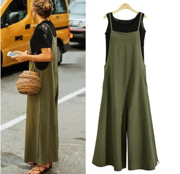 Womens Cotton Linen Wide Leg Jumpsuit – Casual Sleeveless Summer Overalls with Adjustable Straps