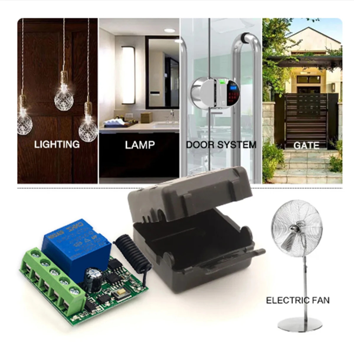433MHz Wireless Remote Control Switch Kit, DC 12V 10A 1CH Relay Module Receiver for Gates, LED Lights, Garage Doors