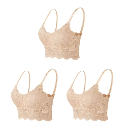 3-Piece Seamless Wireless Lace Bralette Set