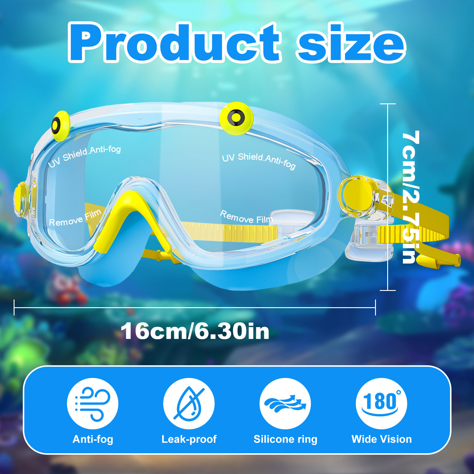 Kids Swim Goggles with Earplugs, Anti Fog Leak Proof Wide View