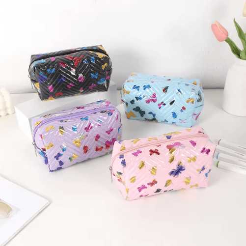 Glossy Butterfly PU Leather Pencil Case for Office & Study