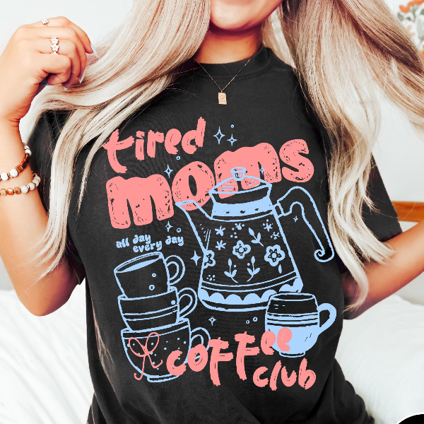Tired Moms Coffee Club Shirt Funny Mom Coffee Lover Graphic Tee Cute Outfit