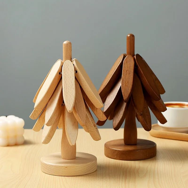 Wooden Tree Design Trivet Set Heat Resistant Table Mats for Pots and Cookware