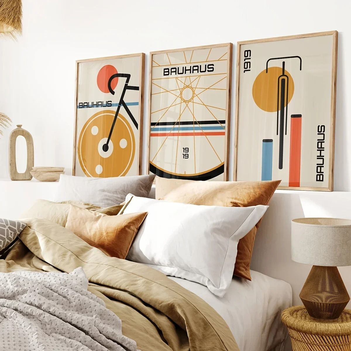 3-Piece Bauhaus Bicycle Canvas Poster Set – Mid-Century Modern Wall Art Prints for Living Room & Home Decor Gifts