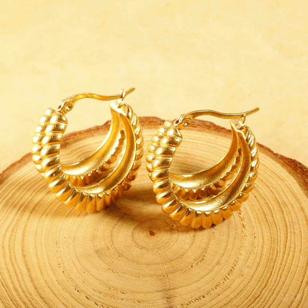 Luxury Shiny Zircon Hoop Earrings for Women, Trendy Golden Stainless Steel Earrings, Geometric Circle Earring Jewellery.