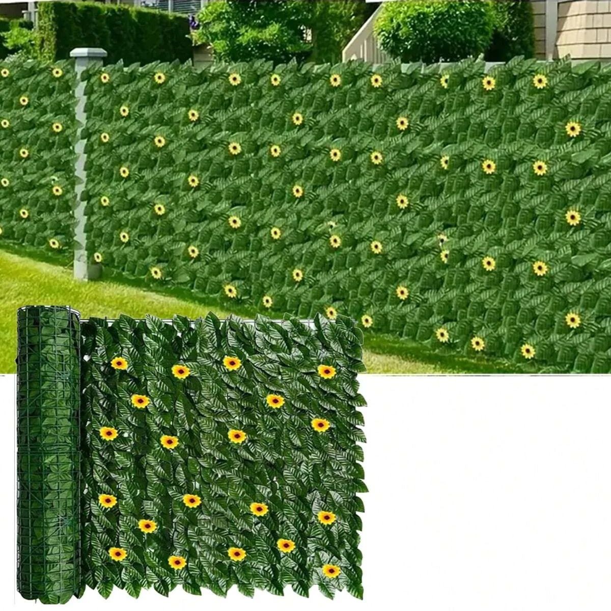 Sunflower Ivy Privacy Fence Screen – Lush Artificial Green Wall Panel for Outdoor Decor & Balcony Privacy