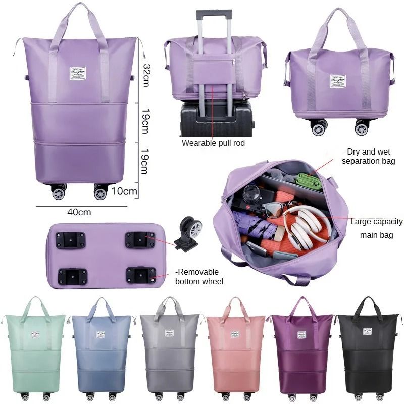Universal Wheel Expandable Travel Bag with Large Capacity and Dry-Wet Separation