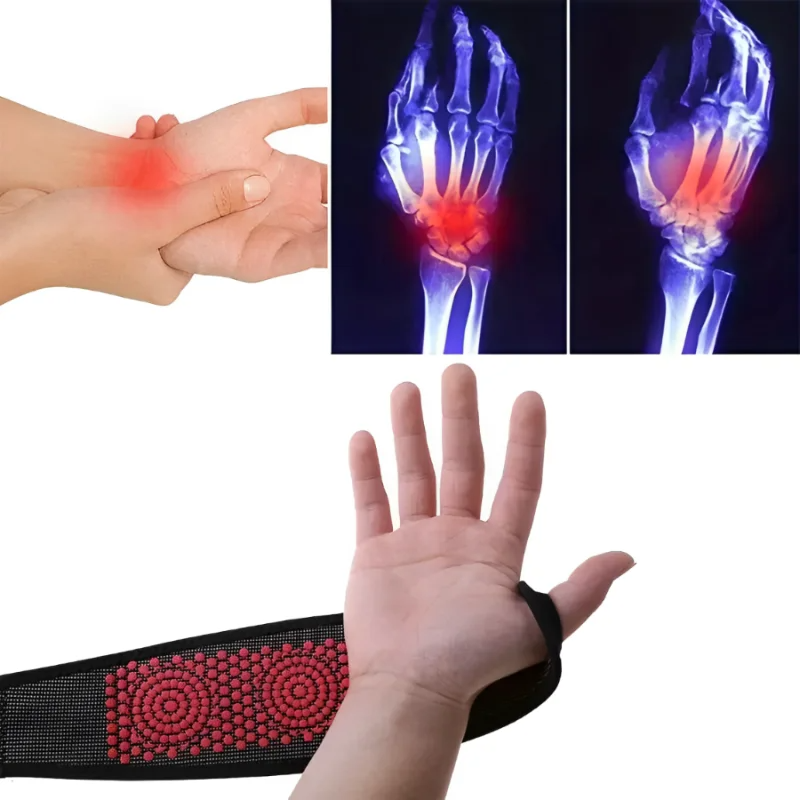 Adjustable Self Heating Wrist Band with Tourmaline and Magnet Therapy for Pain Relief and Comfort