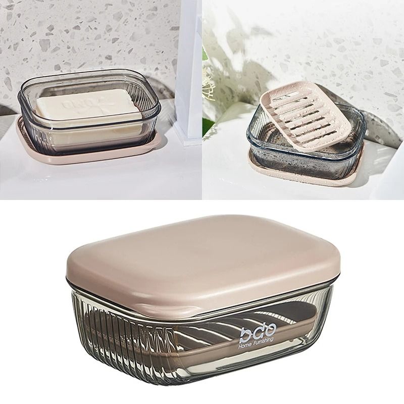 Transparent Clamshell Drain Soap Box With Cover