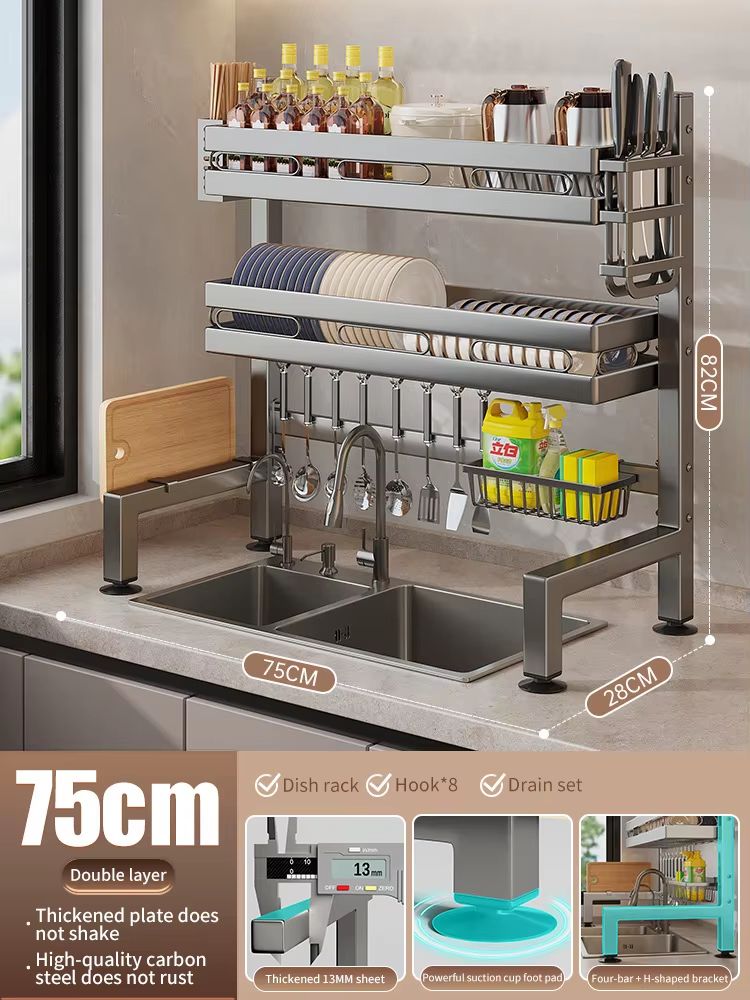 Stainless Steel Double-Layer Kitchen Sink Dish Draining Shelf