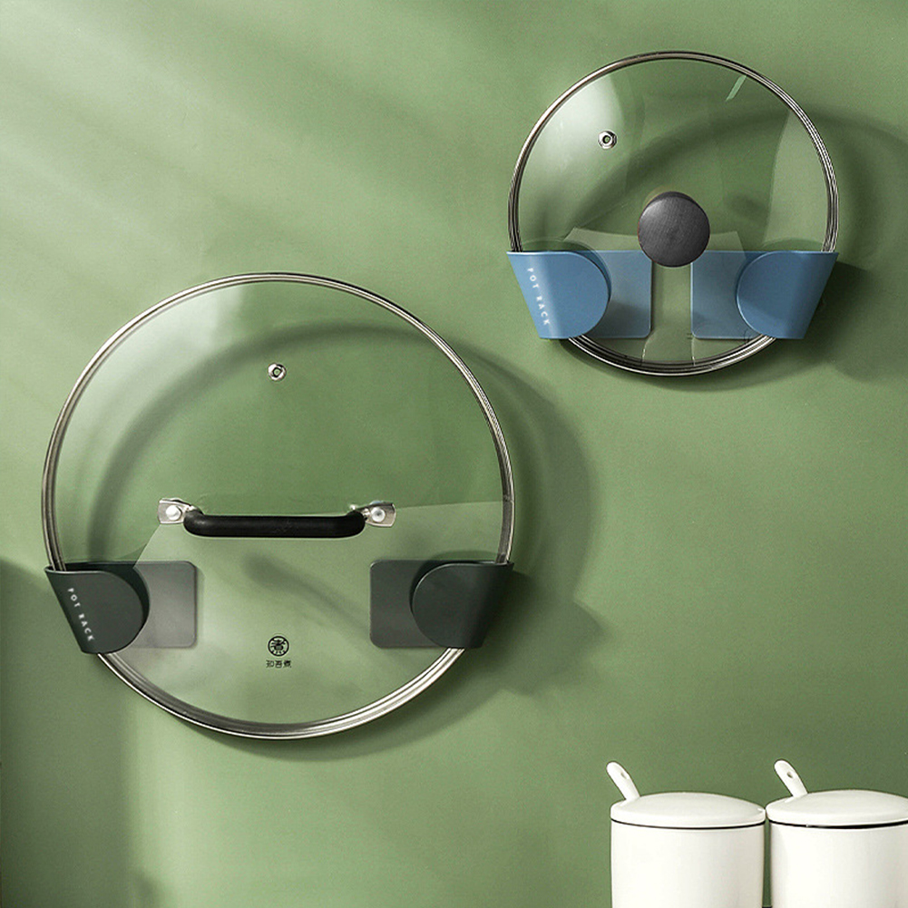 Self Adhesive Wall-mounted Pan Pot Cover Rack, Adjustable Hanging Holder for Kitchen Organization