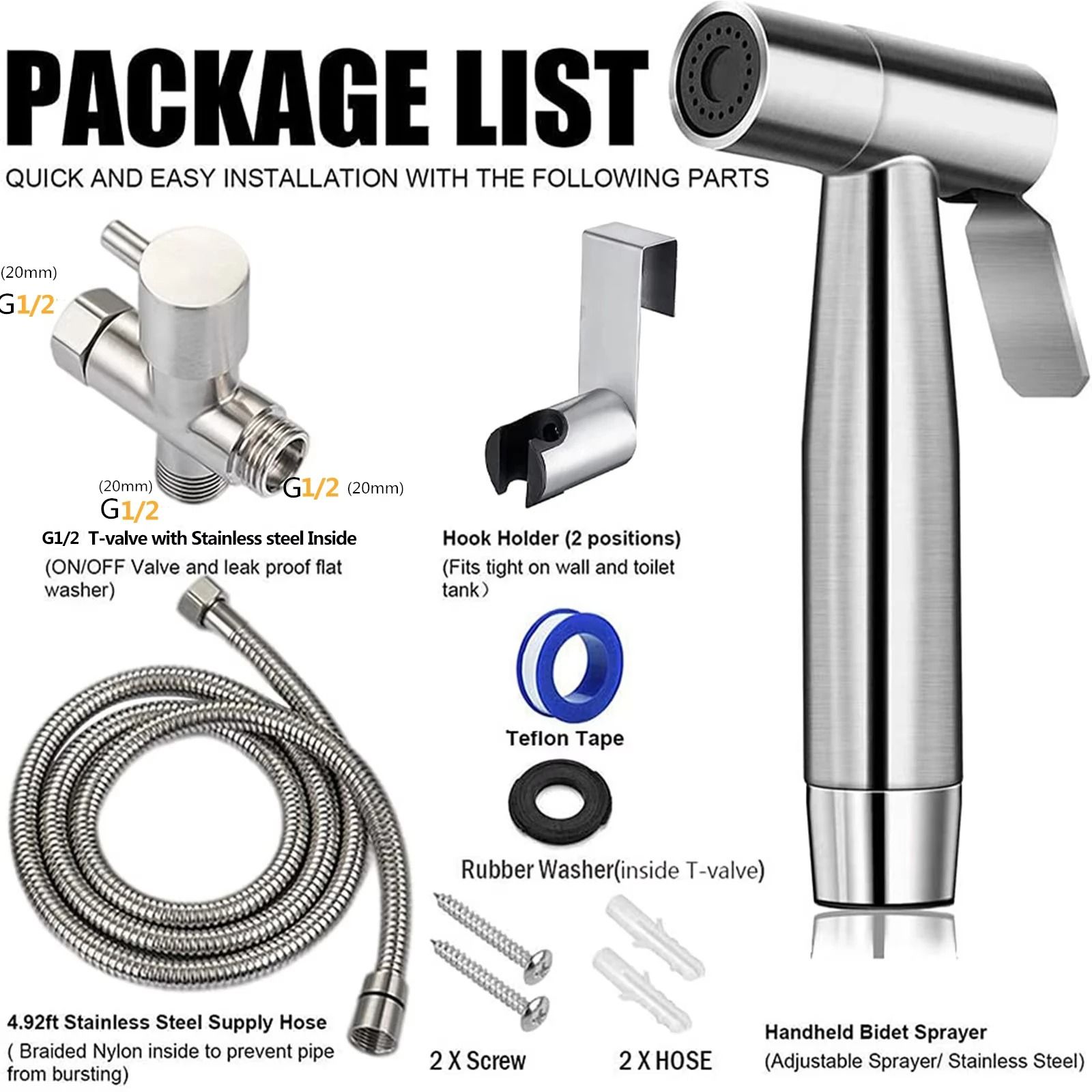 Stainless Steel Handheld Toilet Bidet Sprayer Kit