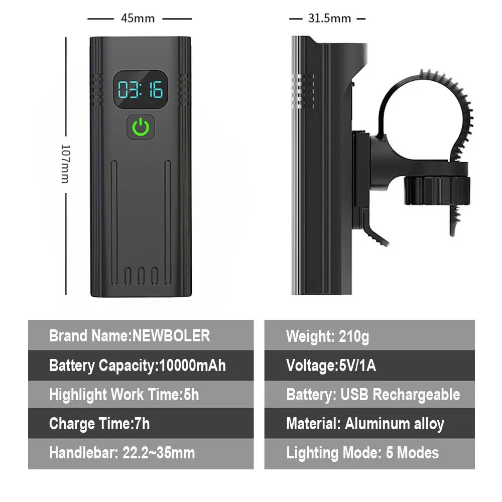 4800 Lumen USB Rechargeable Bicycle Light with 10000mAh Battery and Rainproof Design