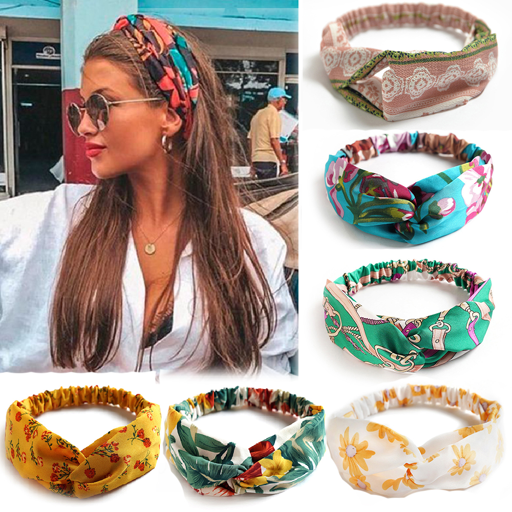Bohemian Hair Bands for Women and Girls, Vintage Print Headbands, Cross Turban Hair Accessories