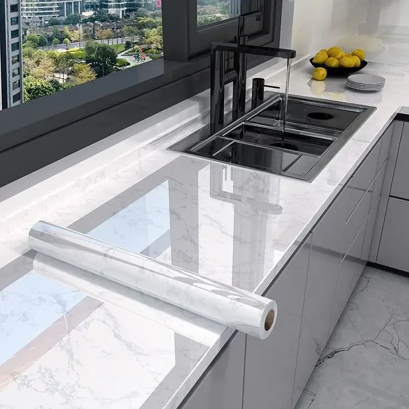 Premium Marble Self-Adhesive Wallpaper – Waterproof & Oil-Proof Kitchen Contact Paper with Thermostability