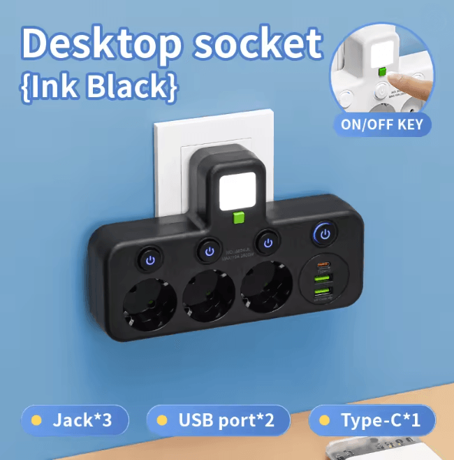EU Multi Socket Wall Plug Adapter Four Way Power Socket Space Saving Design