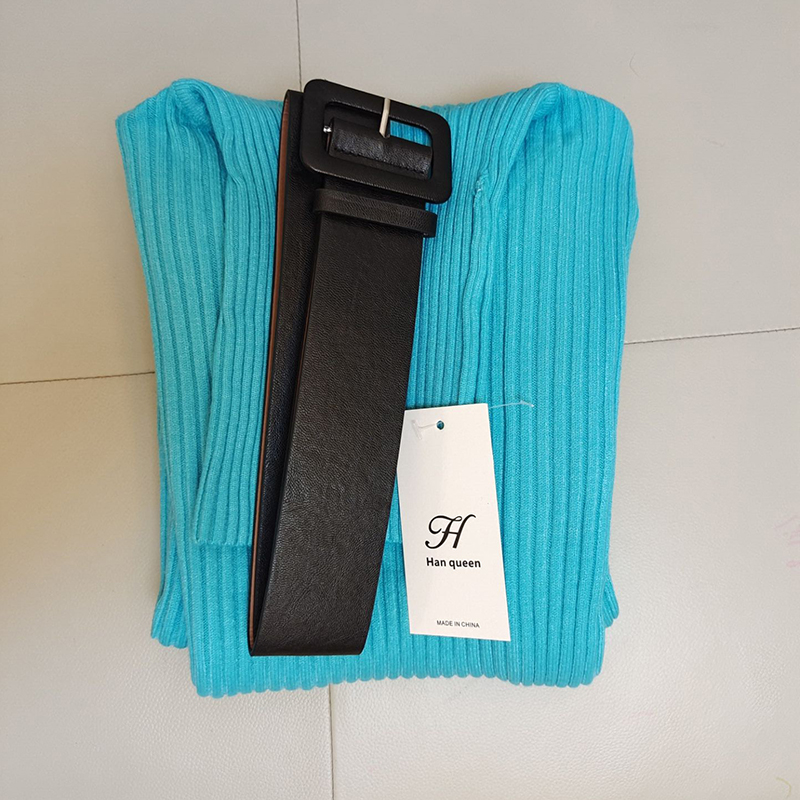 Soft Elastic Turtleneck Sweater Bodycon Dress, Midi Winter Party Dress for Women with Belt