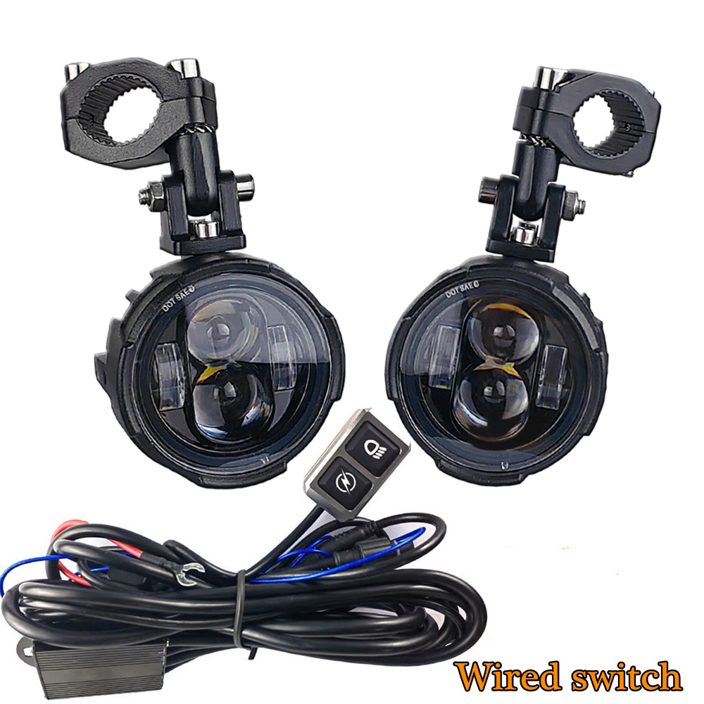 LED Motorcycle Headlight Fog Lights, Auxiliary Driving Light, Dual Color Flasher Lamp