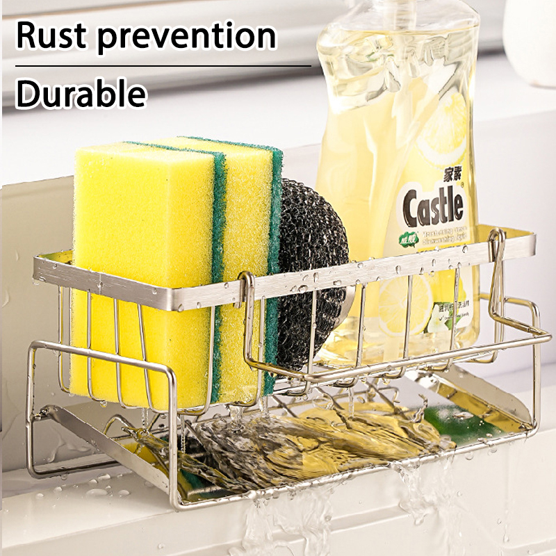 Stainless Steel Kitchen Sink Cleaning Tools Storage Rack – Multifunctional Drain Rack for Sponges, Cleanser Organizers